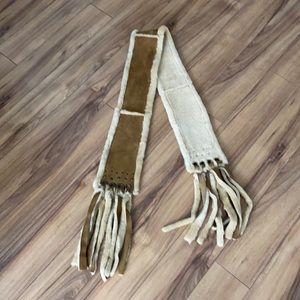 Ugg Tan Shearling Suede Fringe Scarf